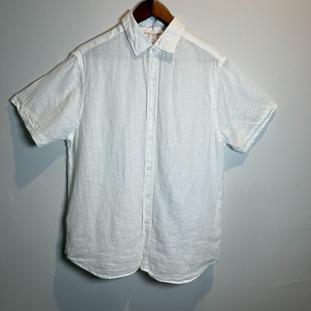 Porter and Ash White Linen Shirt Men's Size Large Beachy Neutral Casual Classic - Picture 2 of 16